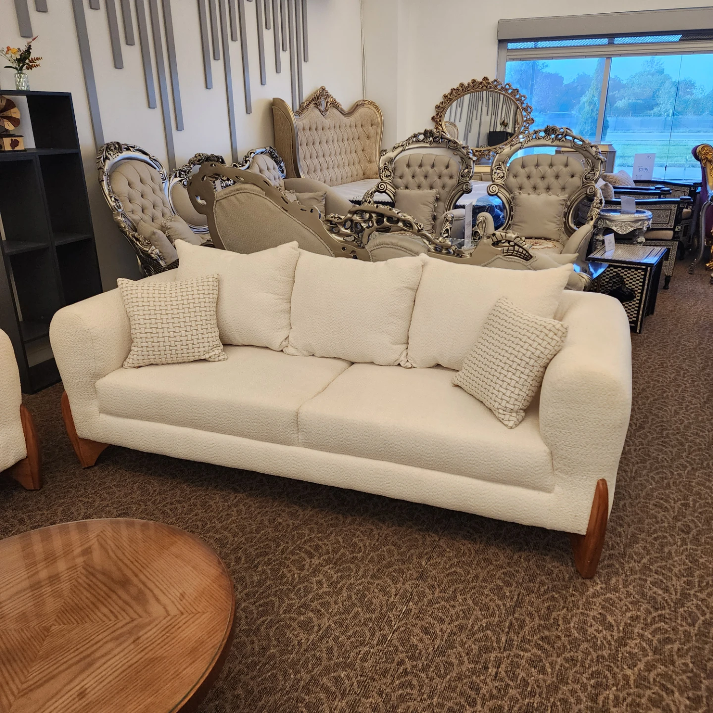 Cream Bouclé Sofa set with Wooden Legs - photo 3