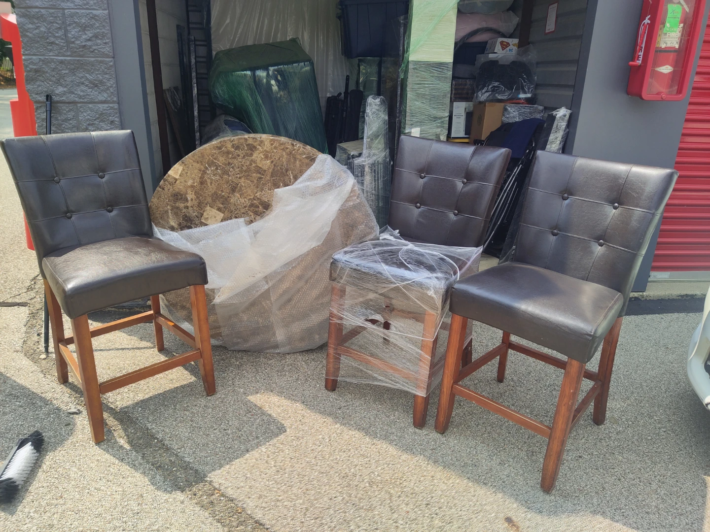 Dark Brown Tufted Chairs (Set of 3), Round Marble table