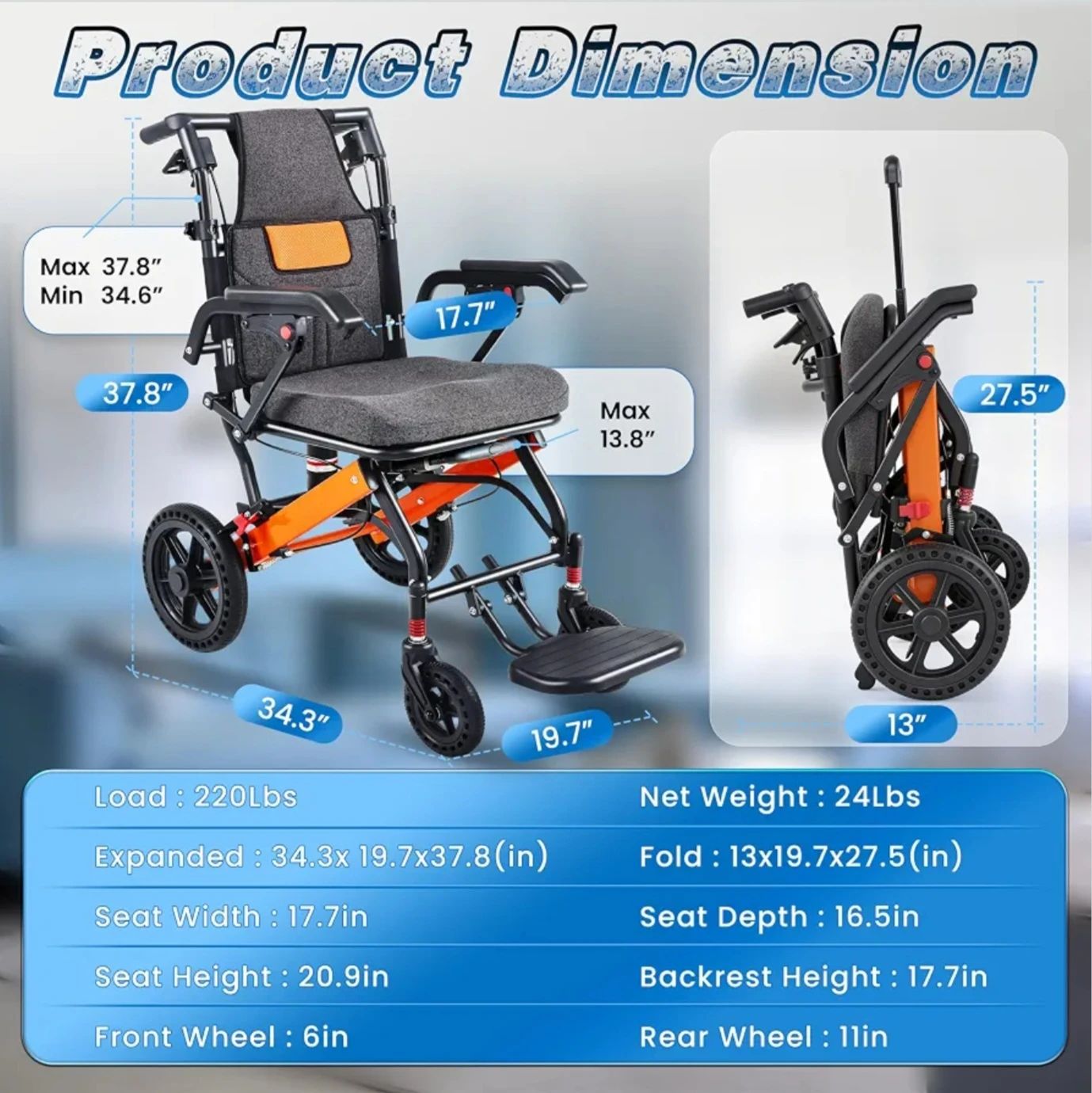 Super Lightweight Portable Transit Travel Wheelchair - photo 3