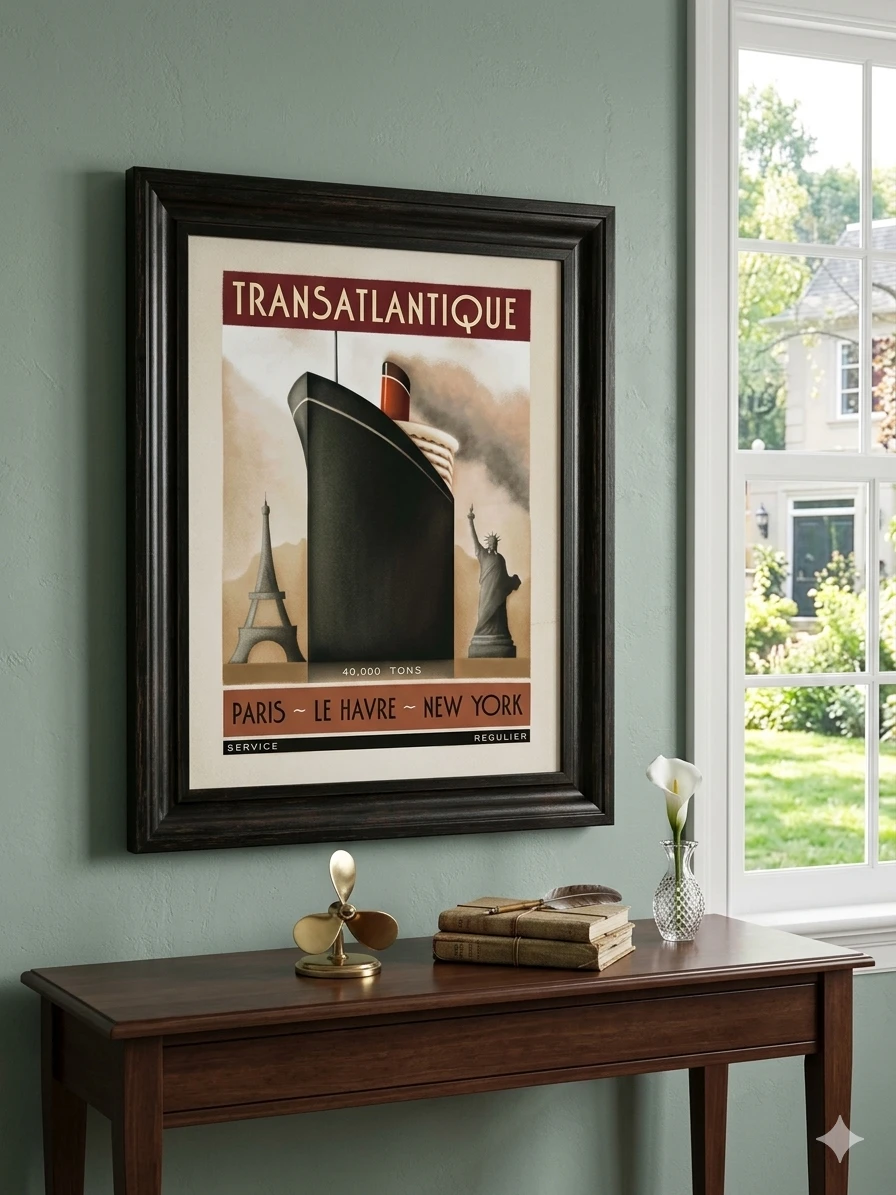 Vng Art Deco Transatlantique Ocean Liner Framed Travel Poster