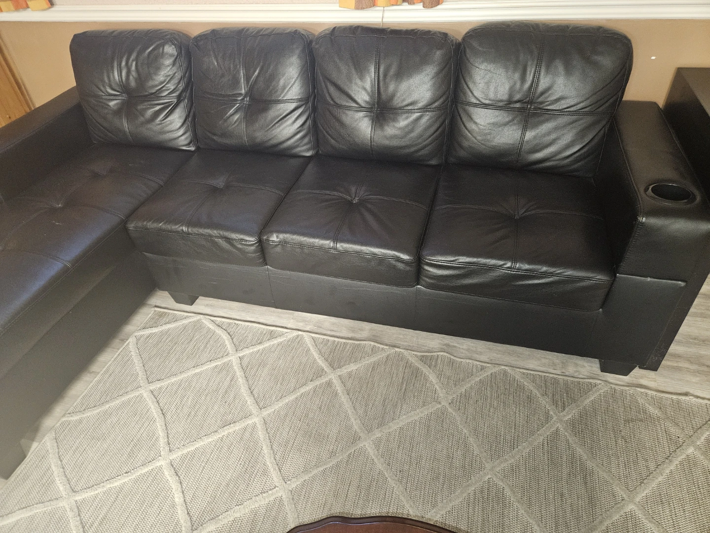 Black Faux Leather Sectional Sofa with Cup Holders - photo 2