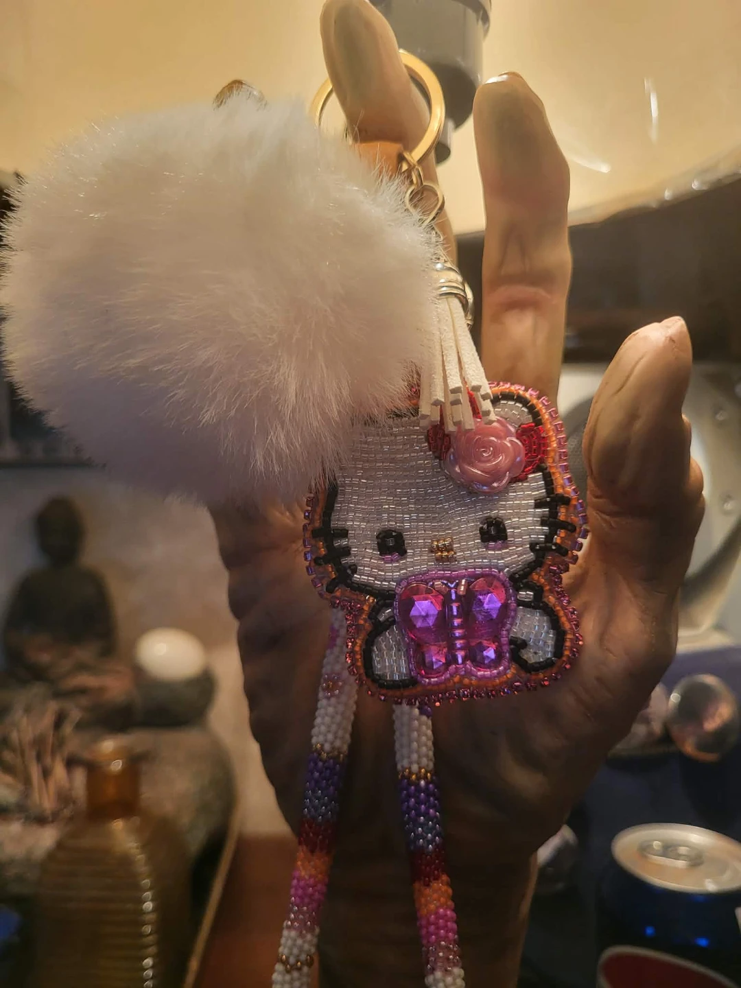 Hello Kitty beaded keychain with pompom - photo 4