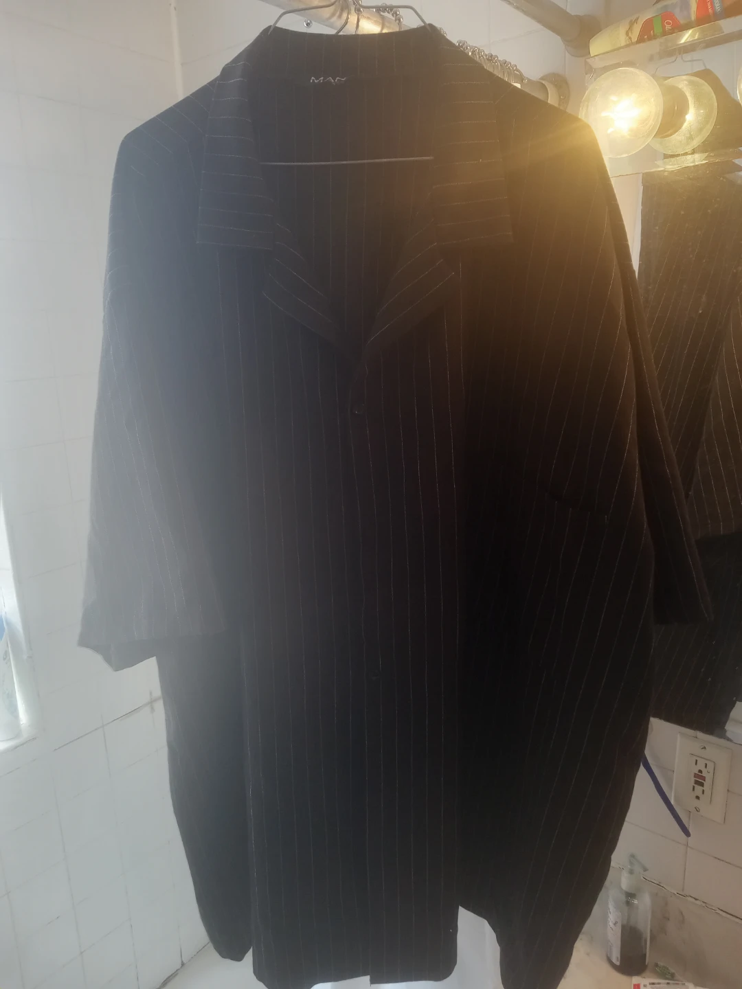 BoohooMAN Black Pinstripe Shirt XXL