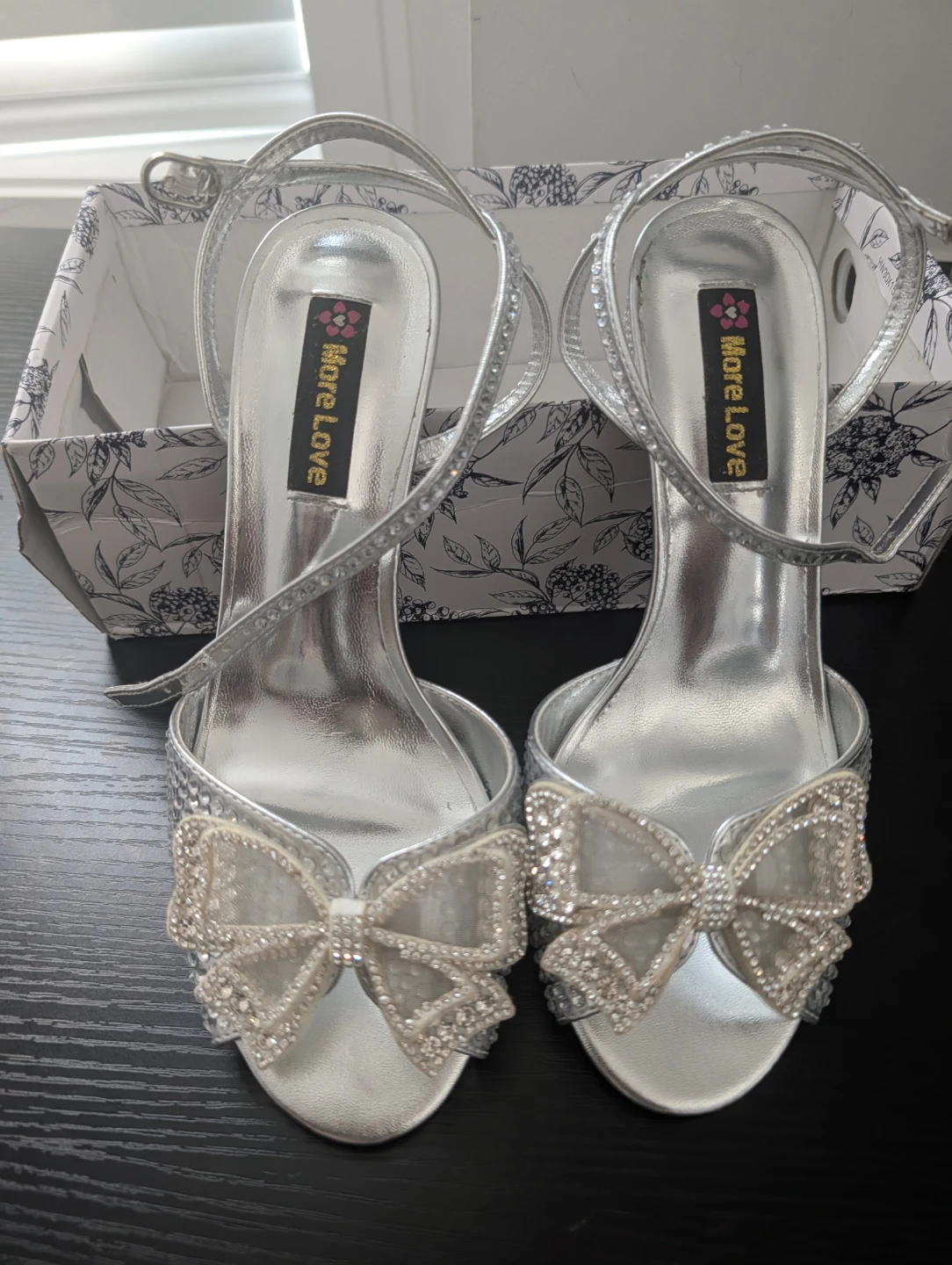 More Love Silver Embellished Bow Heels