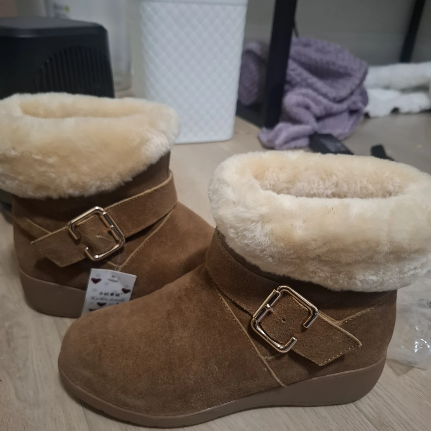 Women's Brown Suede Boots with Faux Fur Trim - photo 2