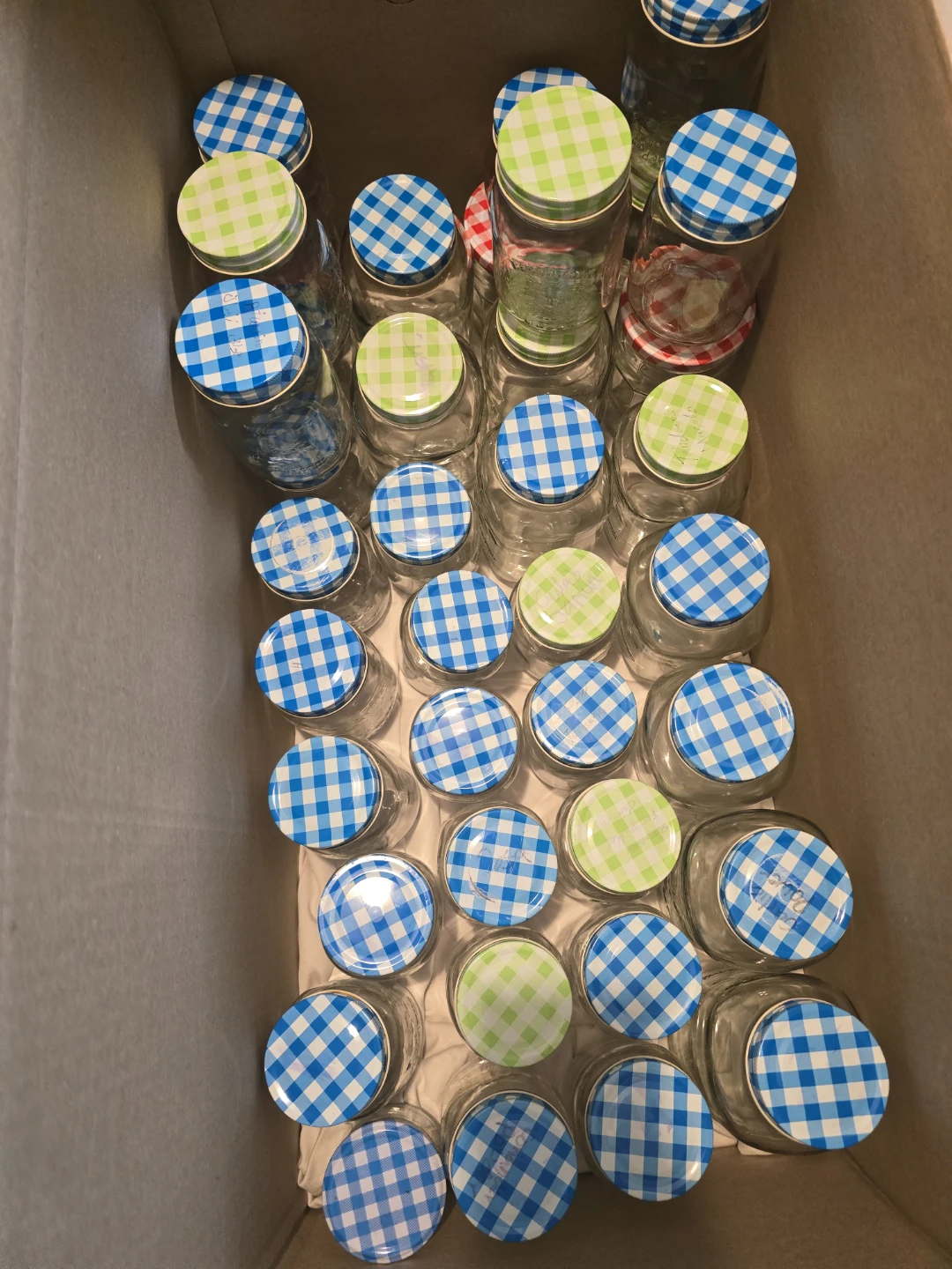 Set of Glass Jars with Gingham Lids