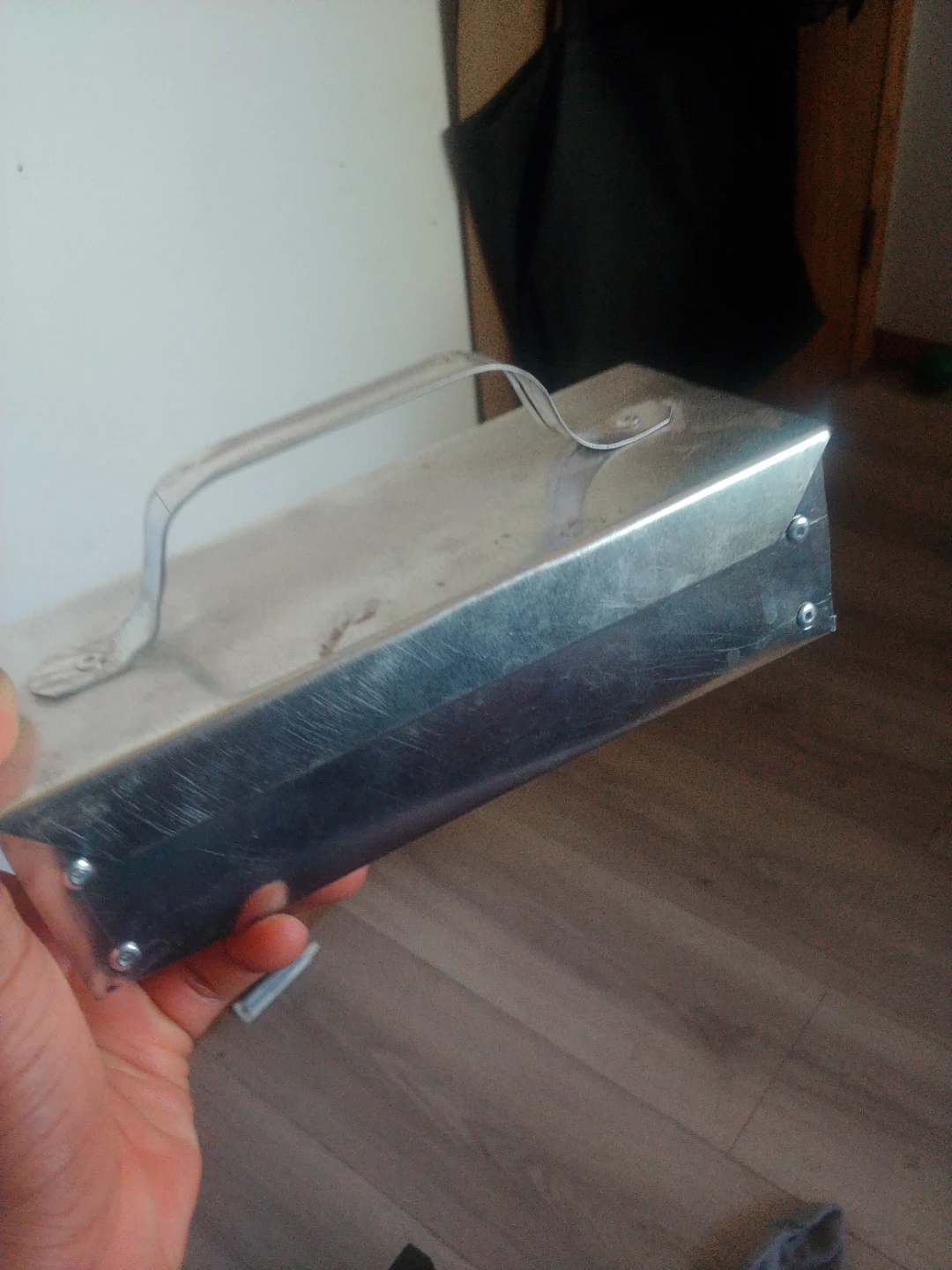 Silver metal storage box with handle