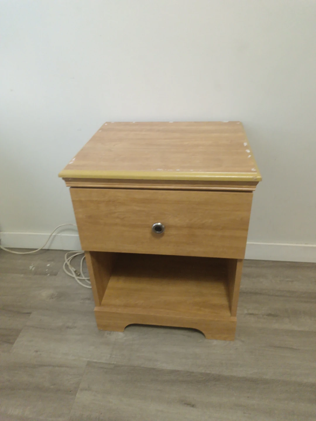 Wooden nightstand with drawer and shelf