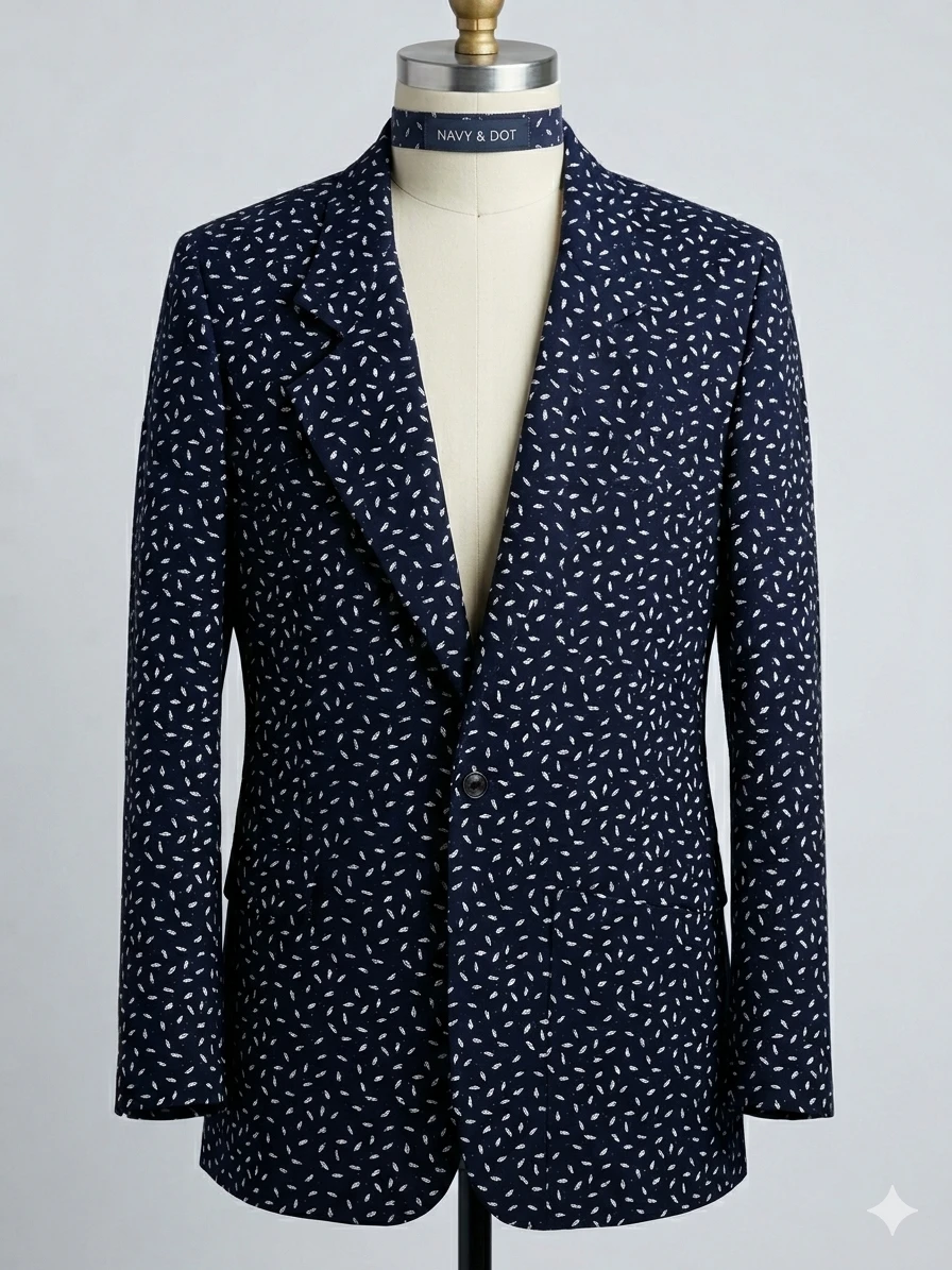 CAMICE Navy Blazer with White Leaf Pattern - Size 11/12