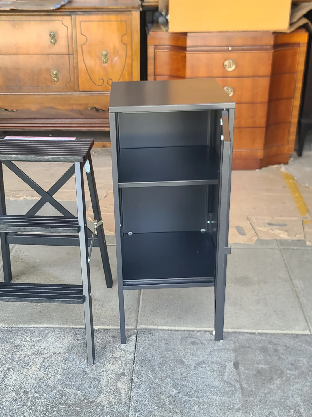 Black Metal Storage Cabinet with Step Stool - photo 4
