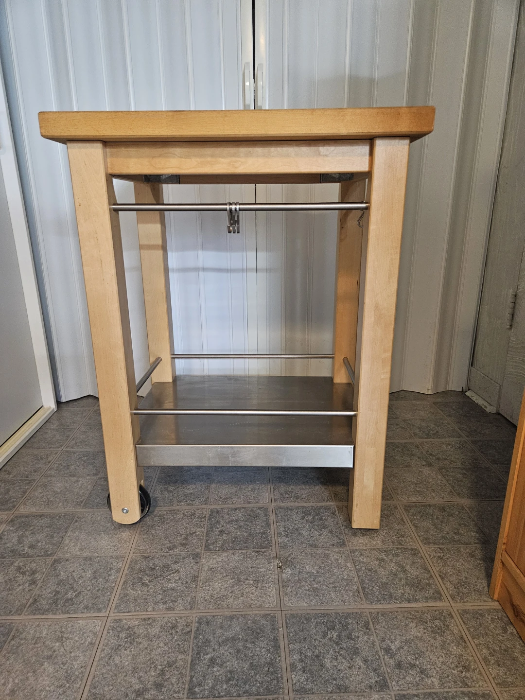 Wooden Kitchen Island Cart with Stainless Steel Shelf