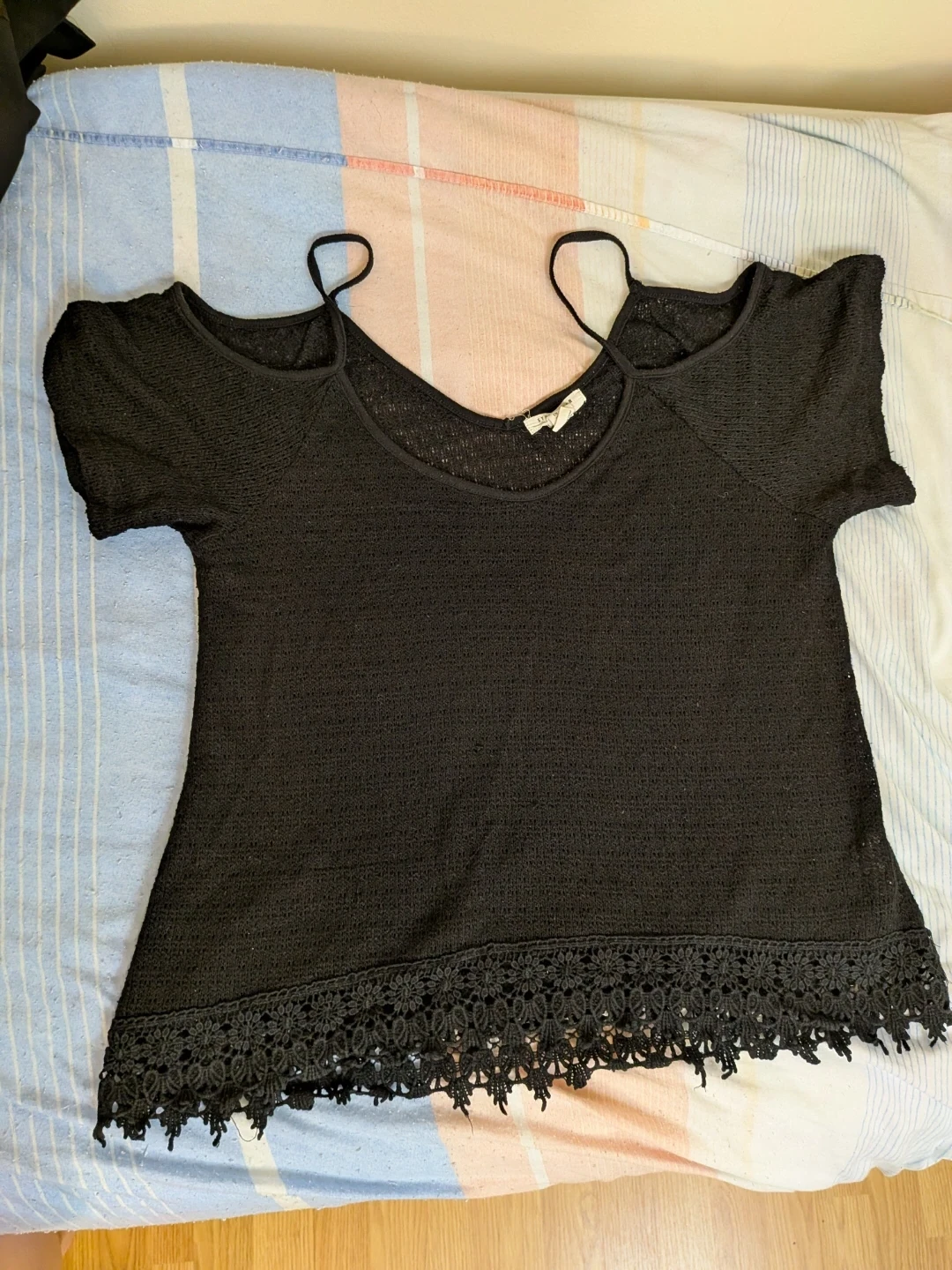 Black Cold Shoulder Crochet Top