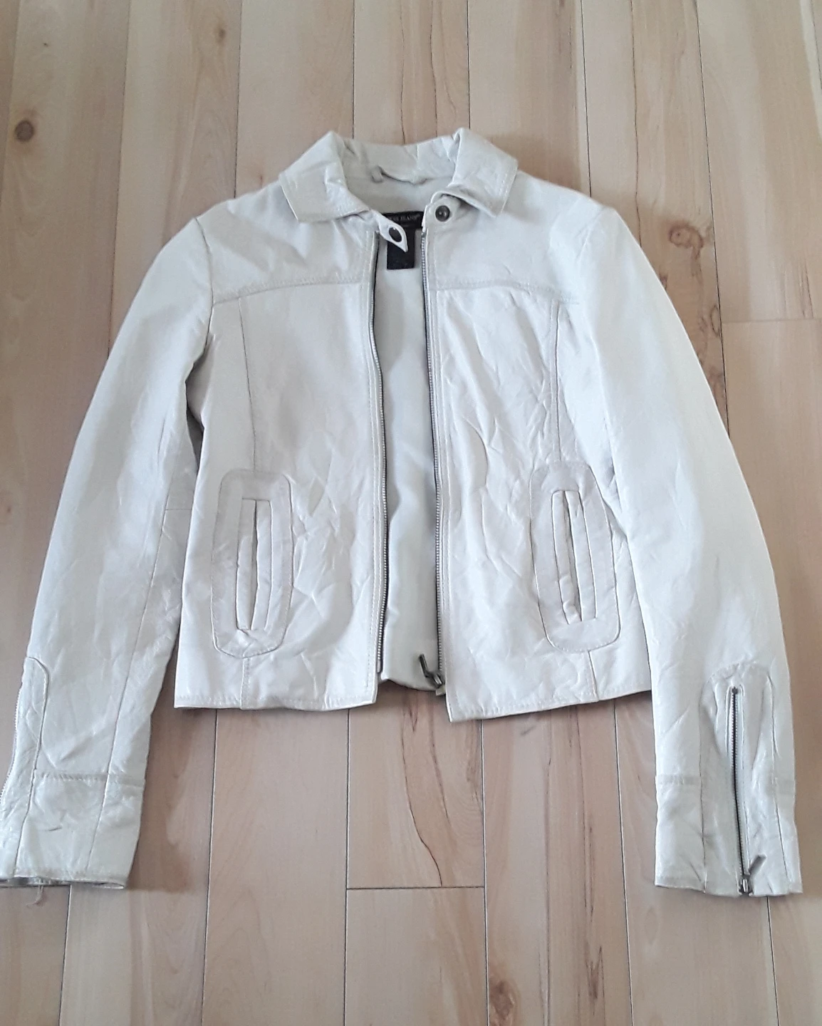 GUESS JEANS Cream Leather Moto Jacket