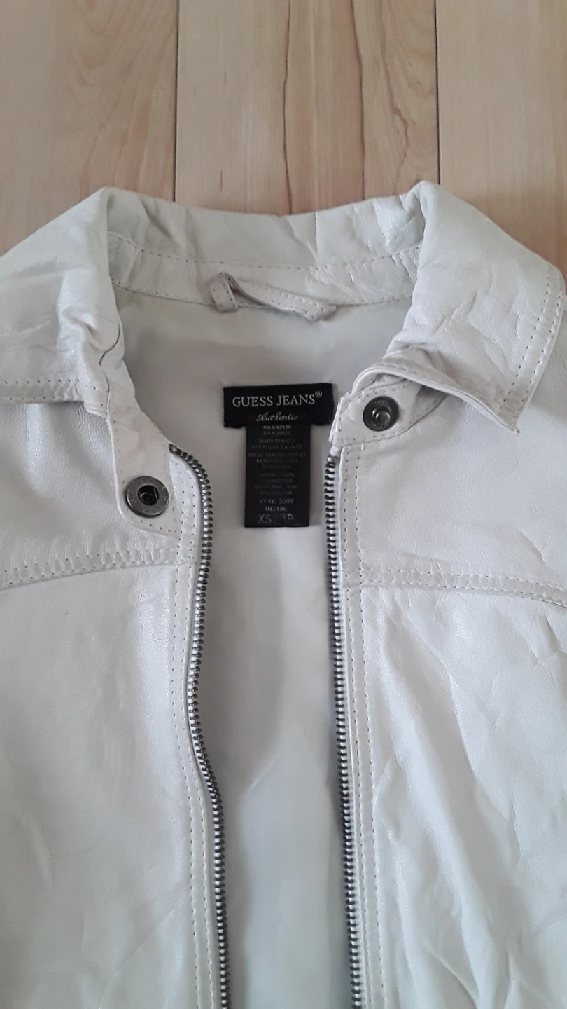 GUESS JEANS Cream Leather Moto Jacket - photo 2