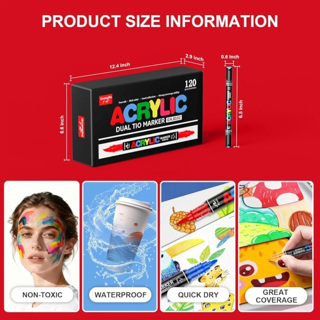Brand new GuangNa Acrylic Dual Tip Markers - 120 Colours - photo 5