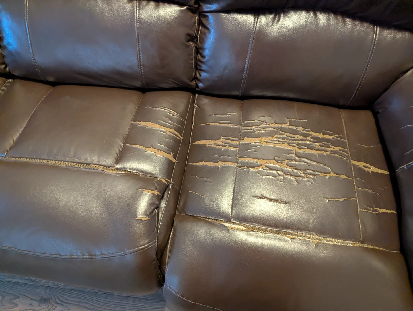 Brown Faux Leather Reclining Sofa with Console - photo 2