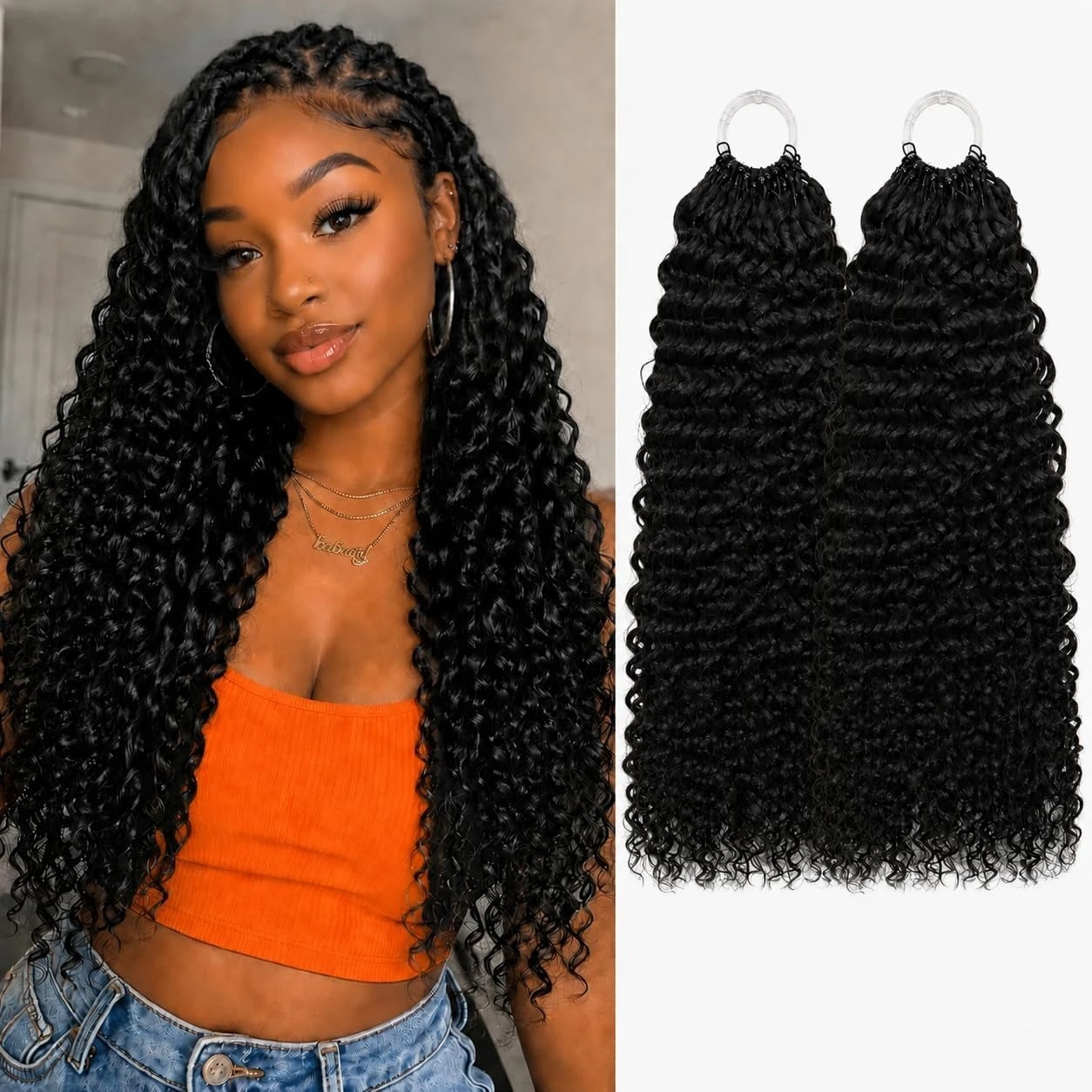 Black Curly Crochet Hair Extensions - 2 Packs