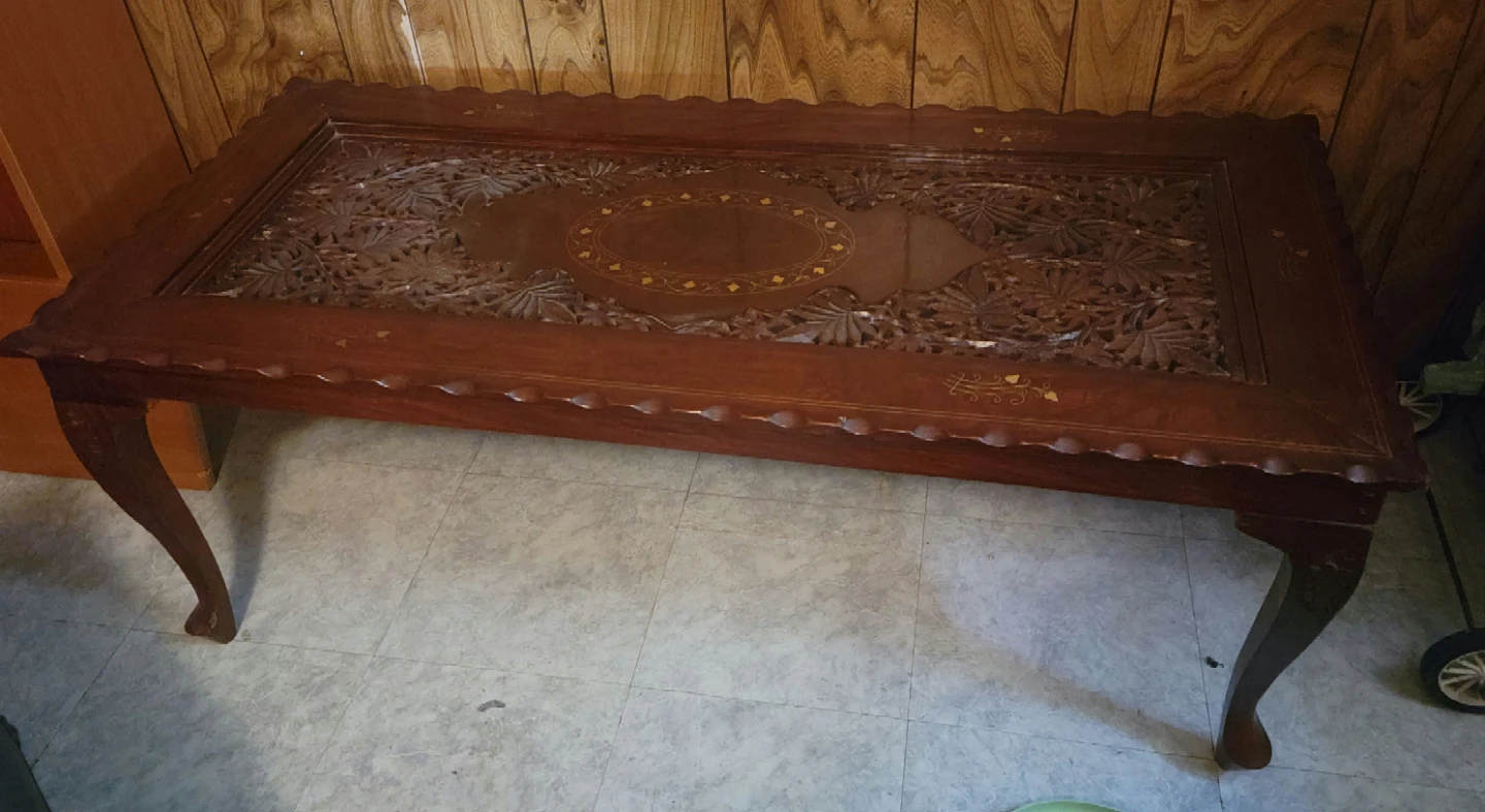 Vintage Carved Wood Coffee Table - photo 4