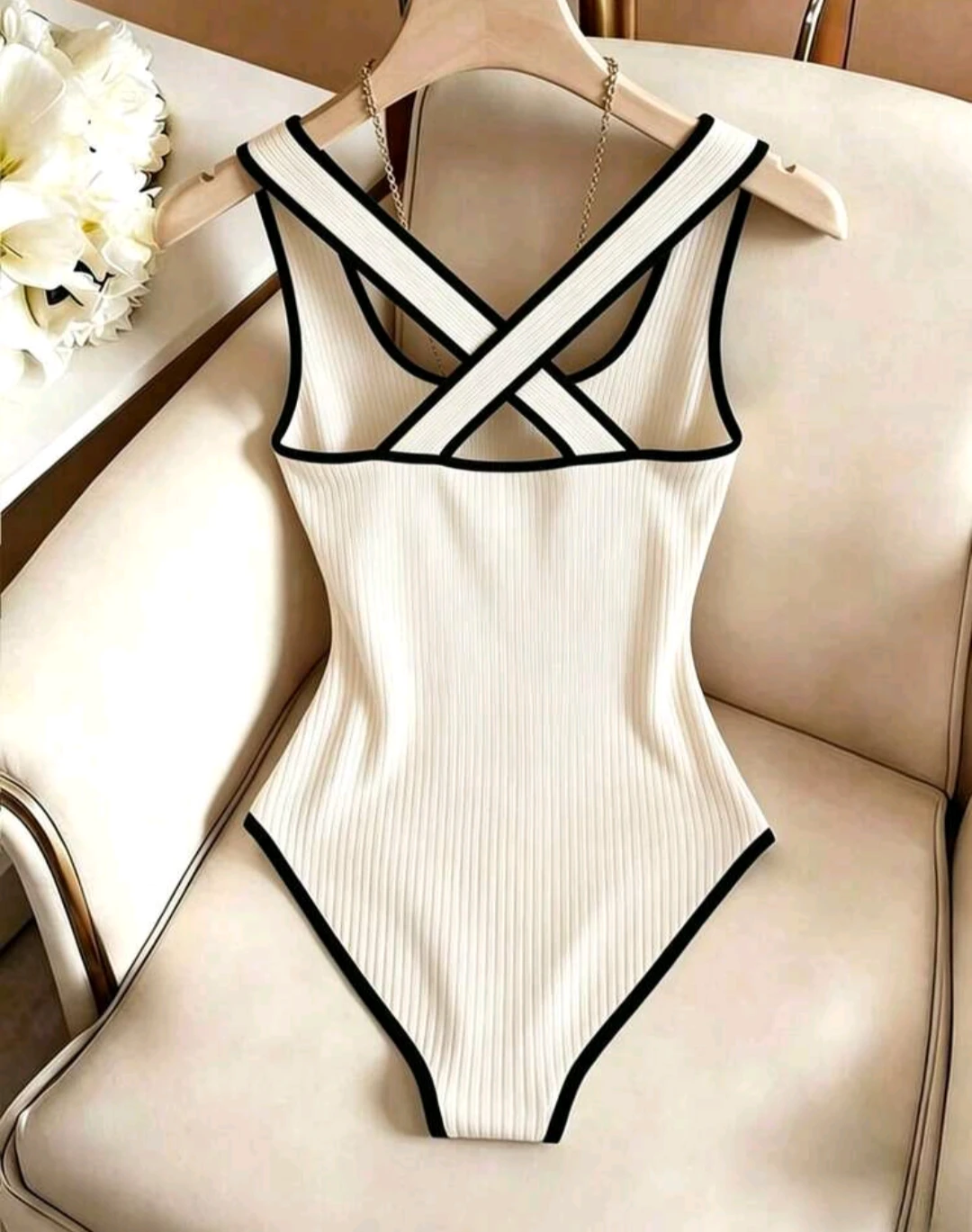 Women's Ribbed Bodysuit with Criss-Cross Straps - photo 2