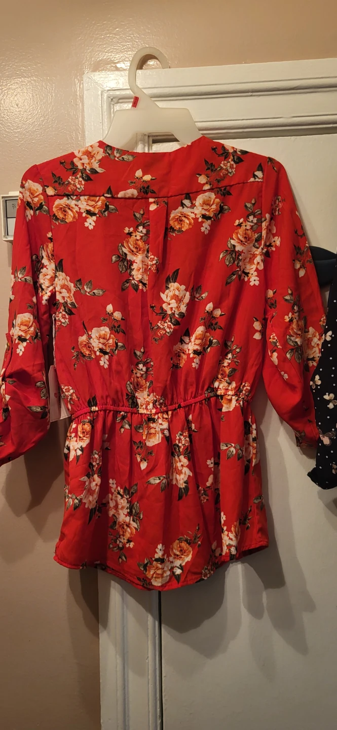 Womens Red and Black Floral Print Blouses