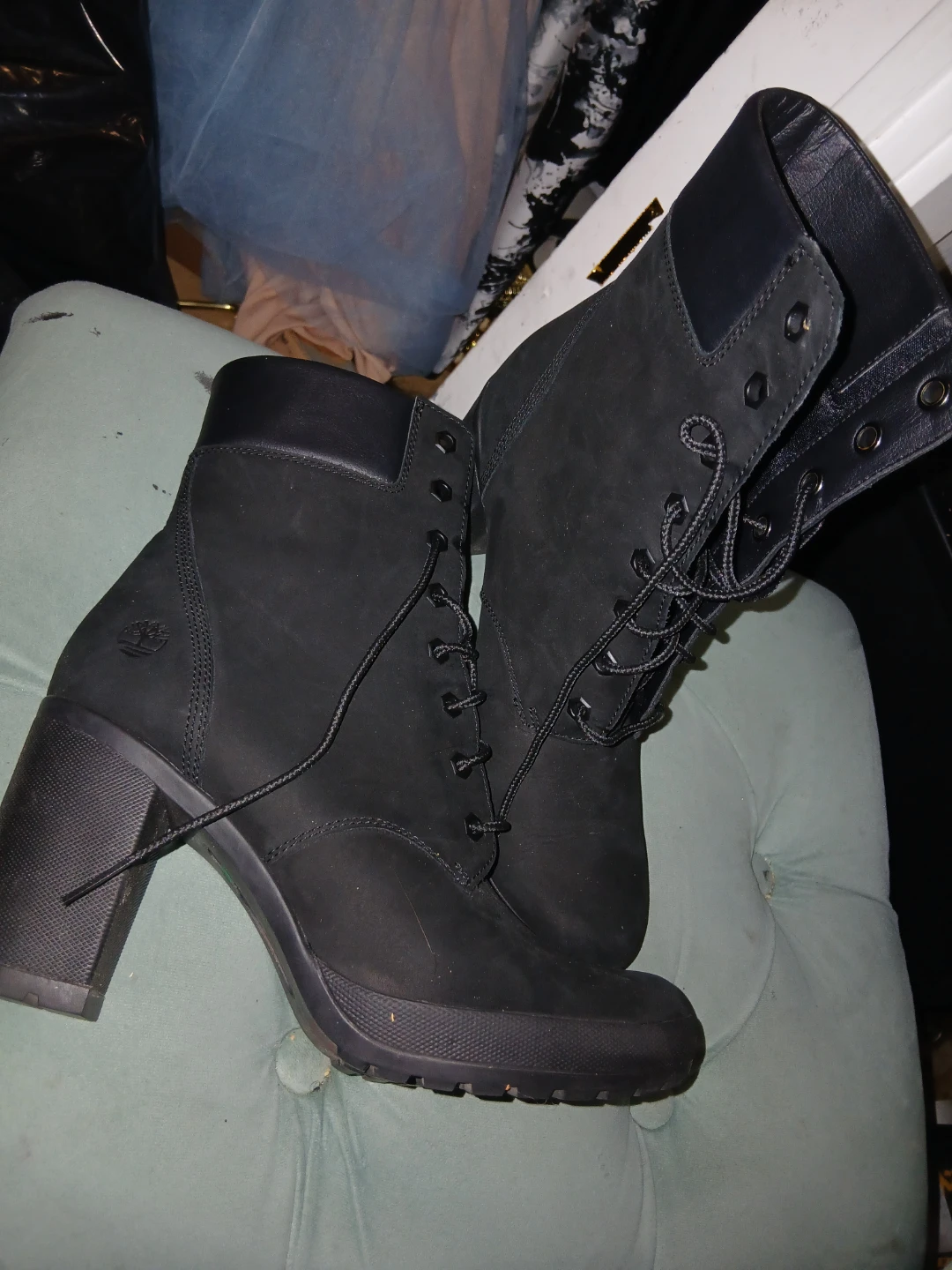 Timberland Black High Heel Lace Up Boots Women's Size 7.5