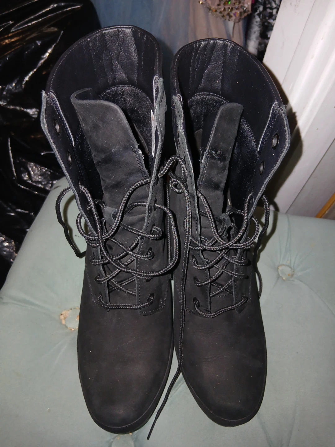 Timberland Black High Heel Lace Up Boots Women's Size 7.5 - photo 2
