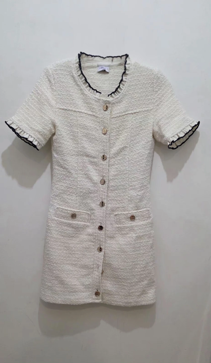 Sandro White Tweed Short Sleeve Mini Dress Size S - photo 4