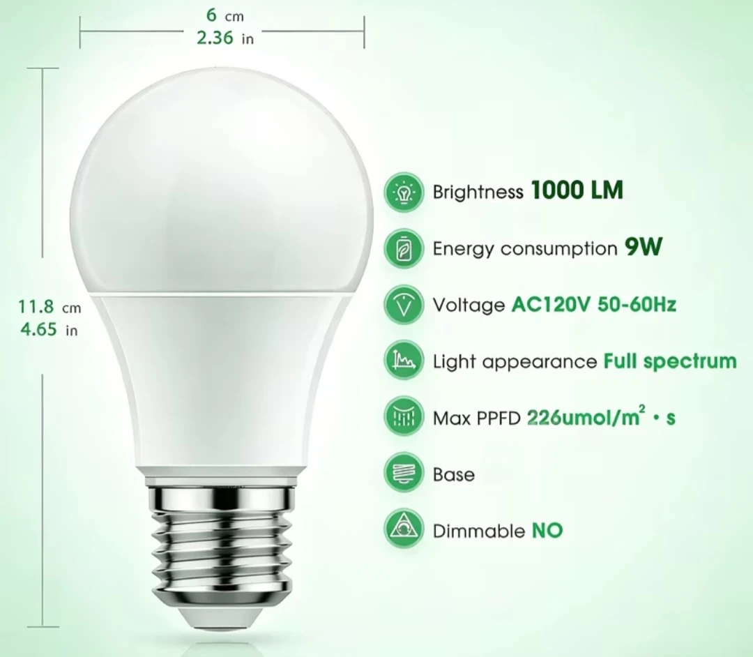 4 Pack Full Spectrum LED Grow Light Bulbs 9W - photo 5