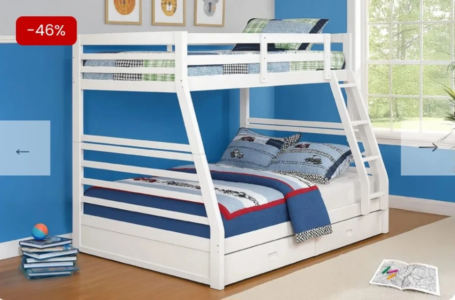 White Bunk Bed with Trundle Drawer - photo 2
