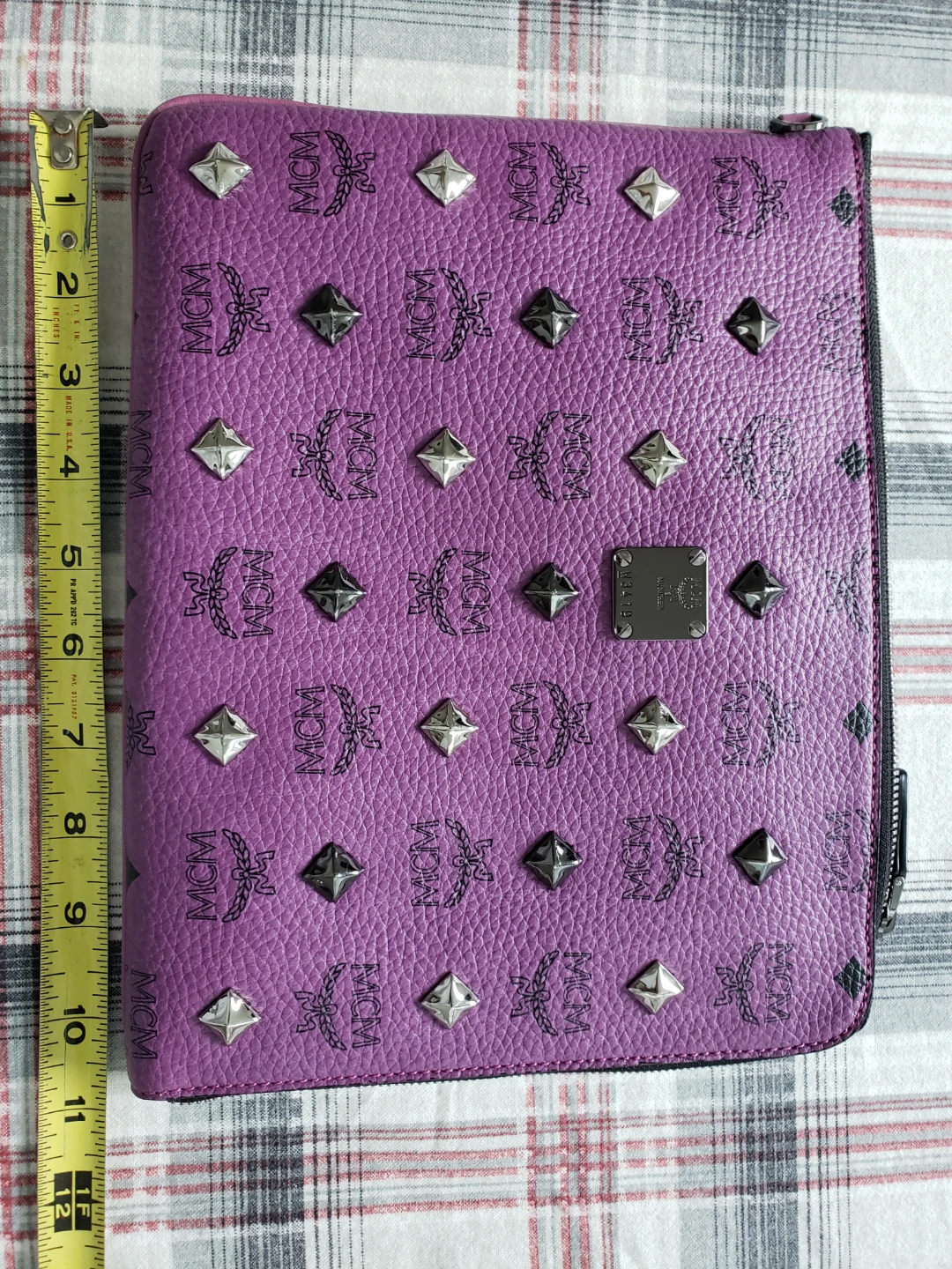 MCM Studded Logo Zip Pouch Clutch Lavender