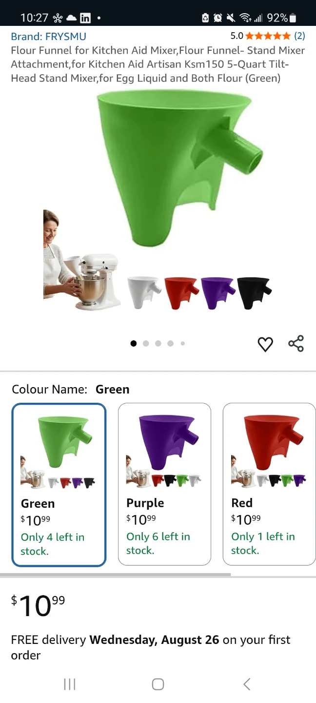 New Flour Funnel Stand Mixer Attachment Green