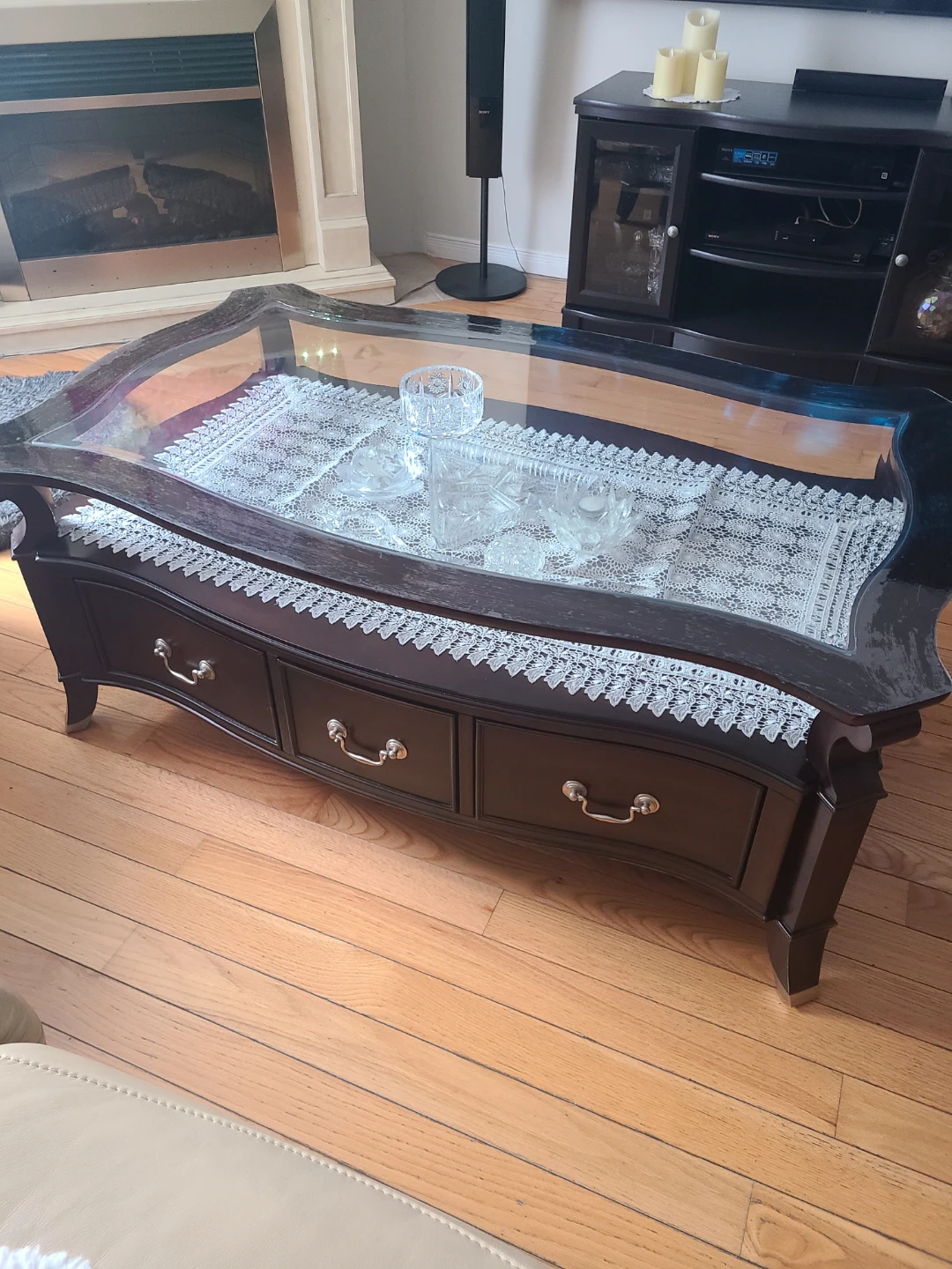 Dark Wood Coffee Table + end table with Glass Top - photo 5