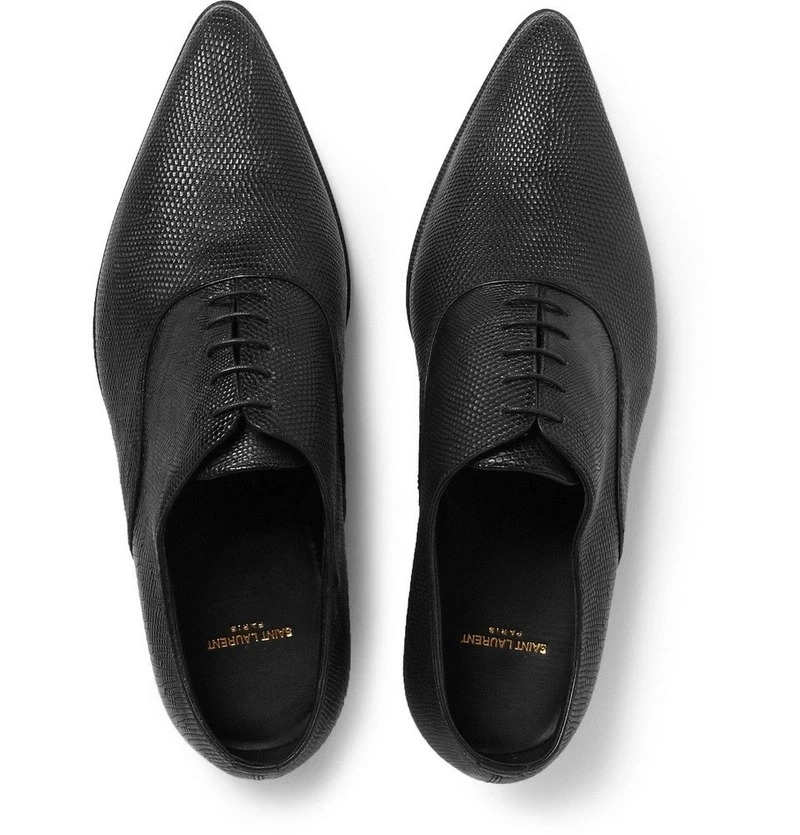 Saint Laurent Black Embossed Leather Oxford Shoes - photo 3