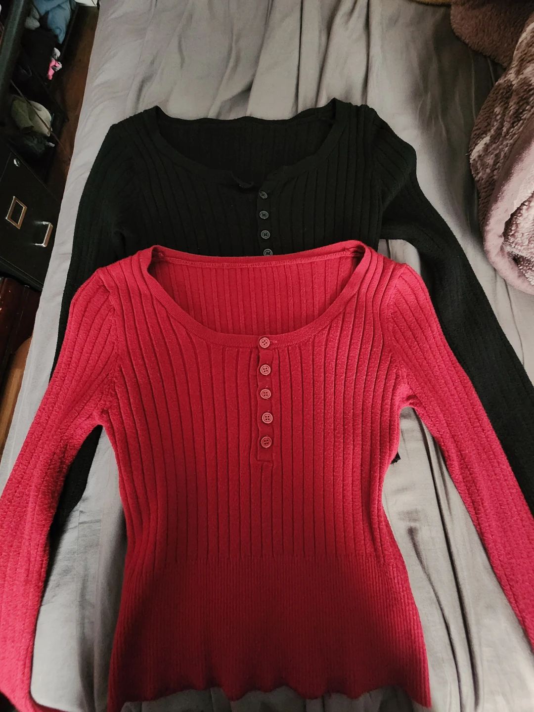 Ribbed long sleeve henley tops (2-pack) Shein