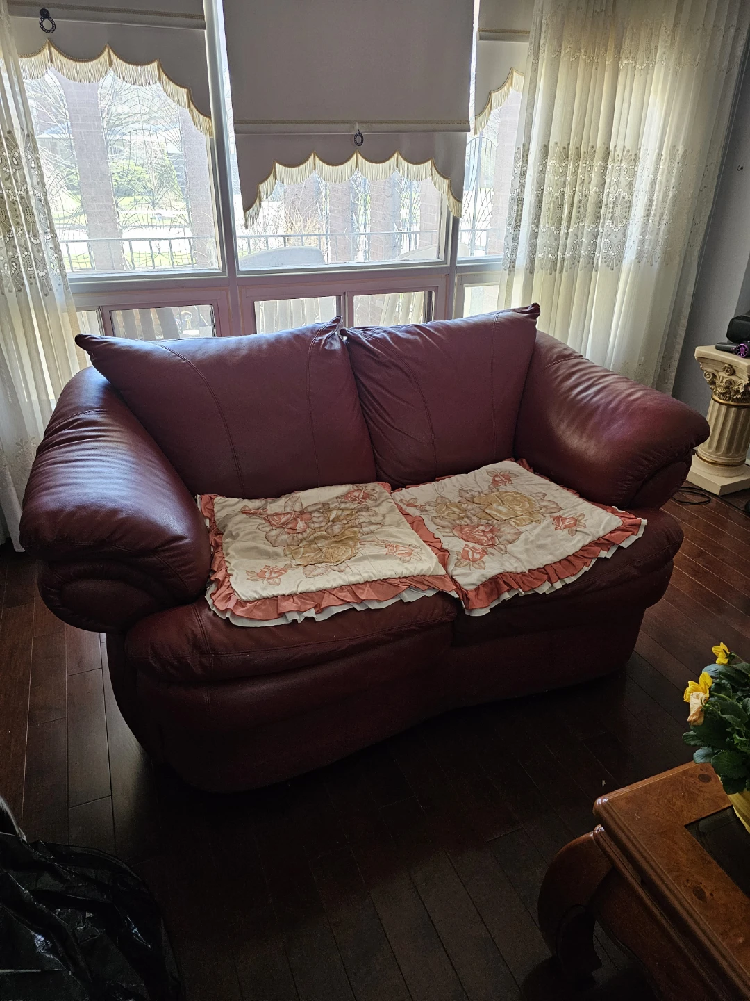 Burgundy Leather Loveseat