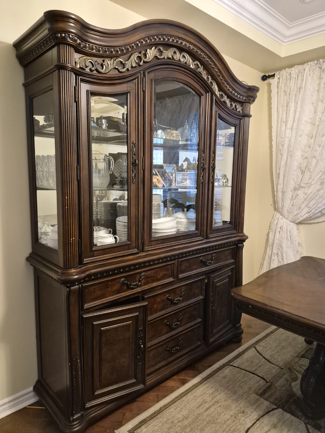 Solid Wood Dining Table Set + Hutch / China Cabinet - 8 Chairs - photo 3