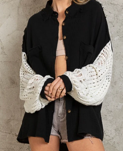 Brand New Jaipur Black | Oversized Shirt w/ Knit Sleeves - photo 5