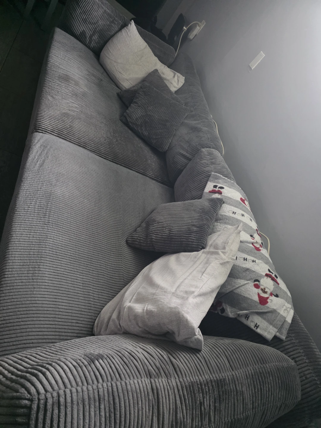 Grey Corduroy Sectional Sofa with Ottoman - photo 2