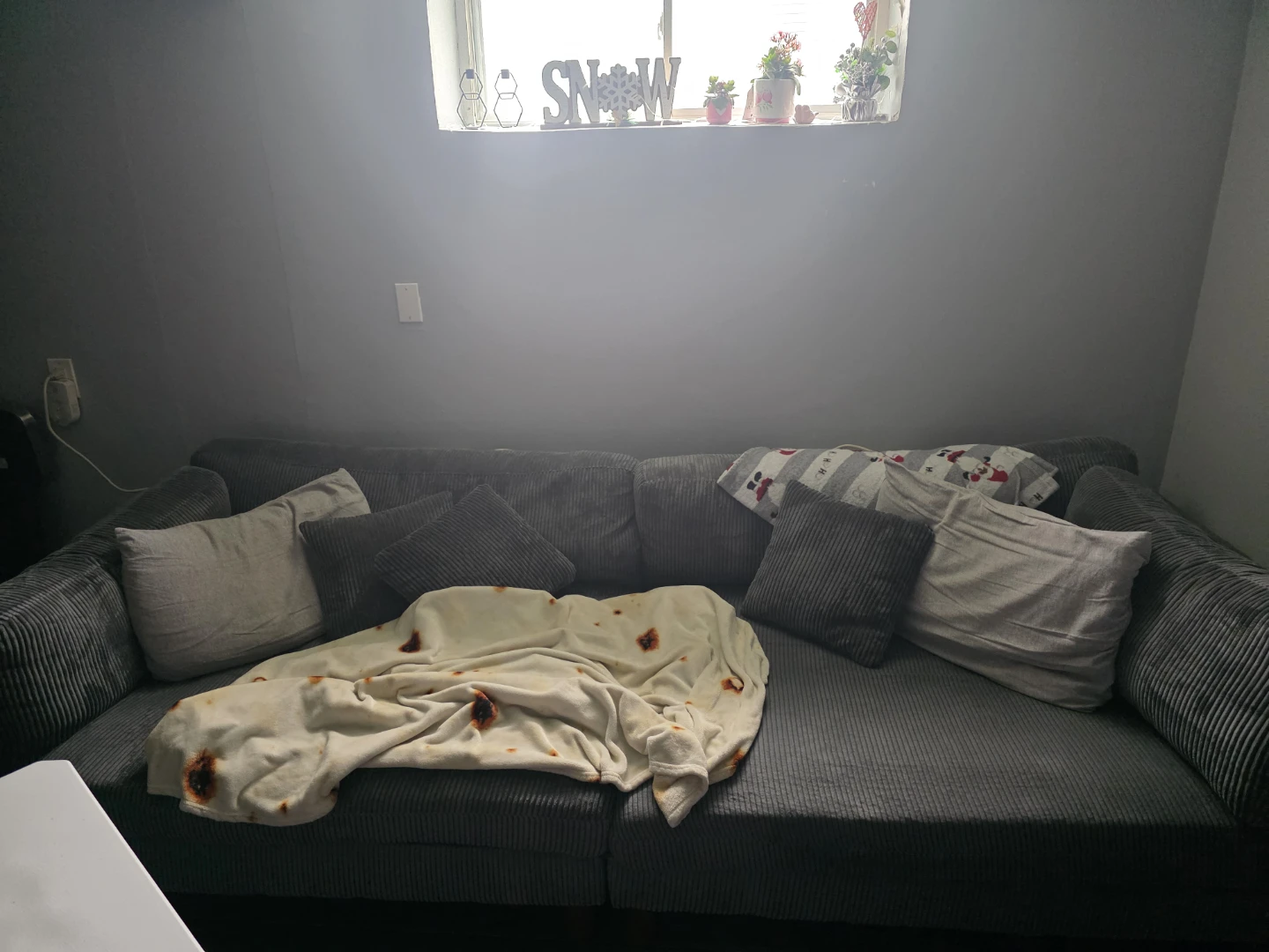 Grey Corduroy Sectional Sofa with Ottoman - photo 3