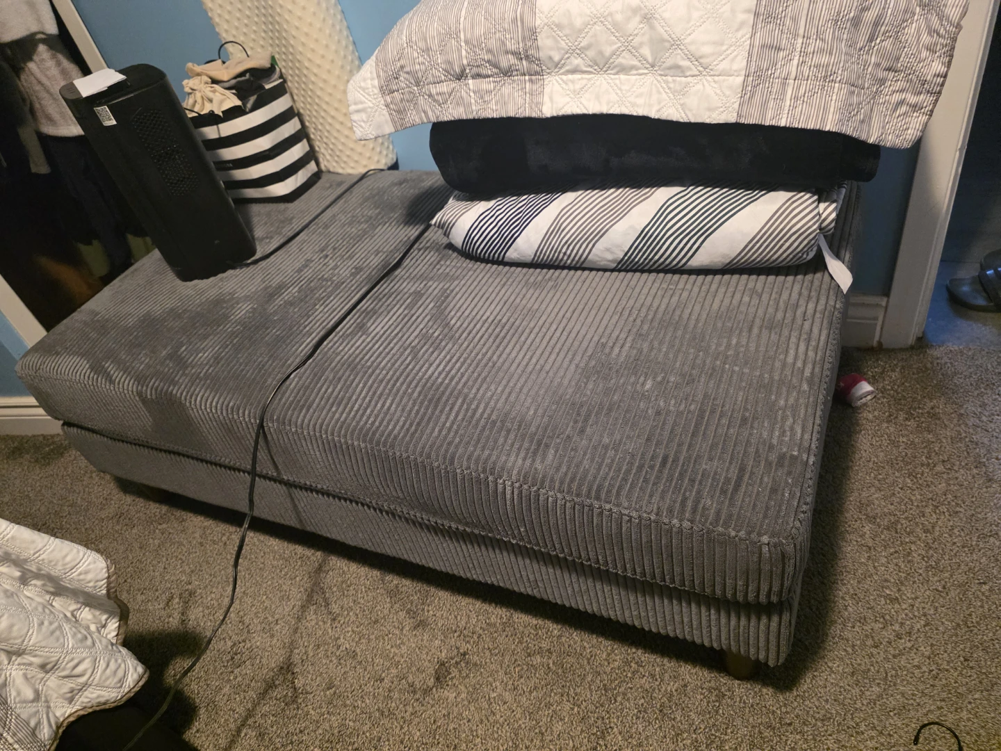 Grey Corduroy Sectional Sofa with Ottoman - photo 5