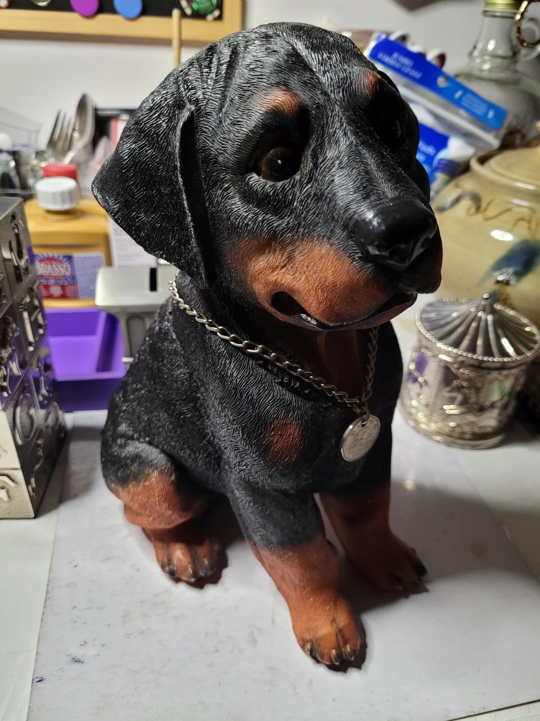 Dog Figurine with Chain and Tag