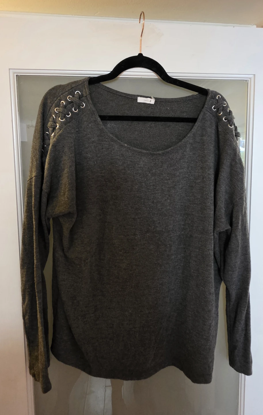 Grey Lace-Up Shoulder Sweater