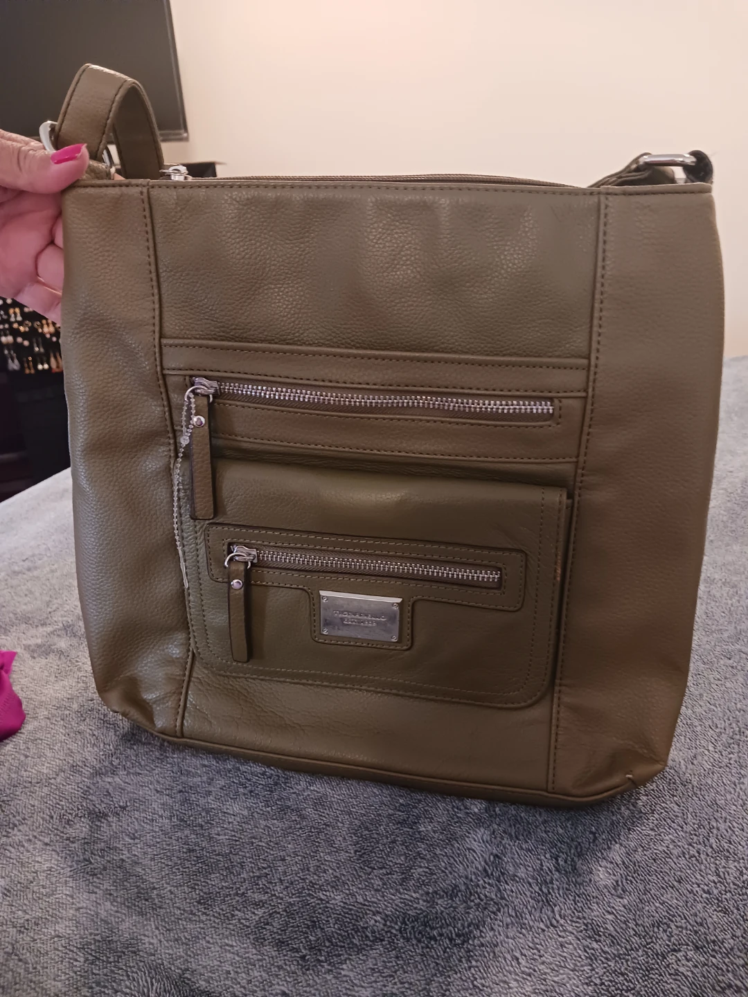 Tignanello Olive Green Leather Shoulder Bag
