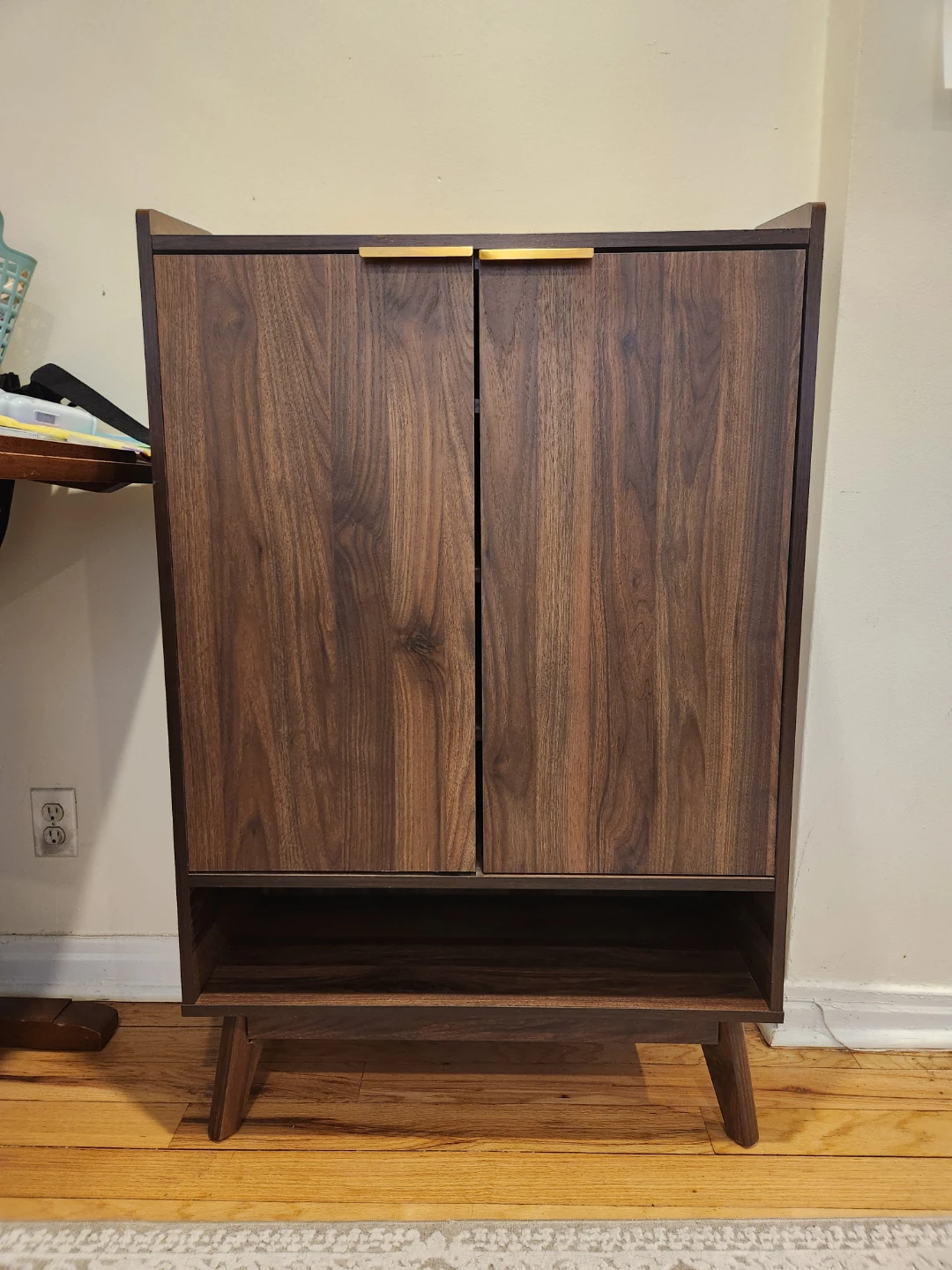 $20 Wooden Shoe Cabinet with Gold Handles