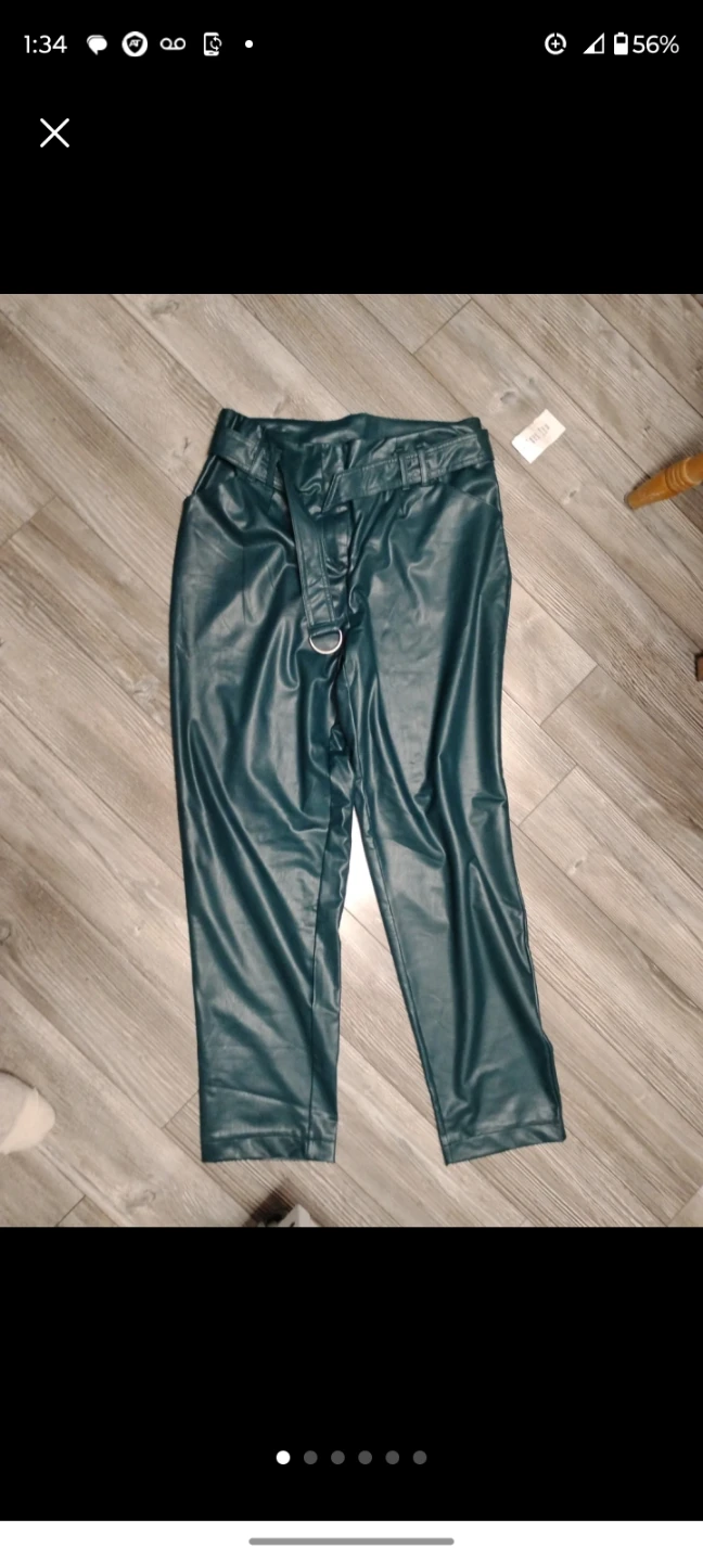 Teal Faux Leather Belted Pants Size 6