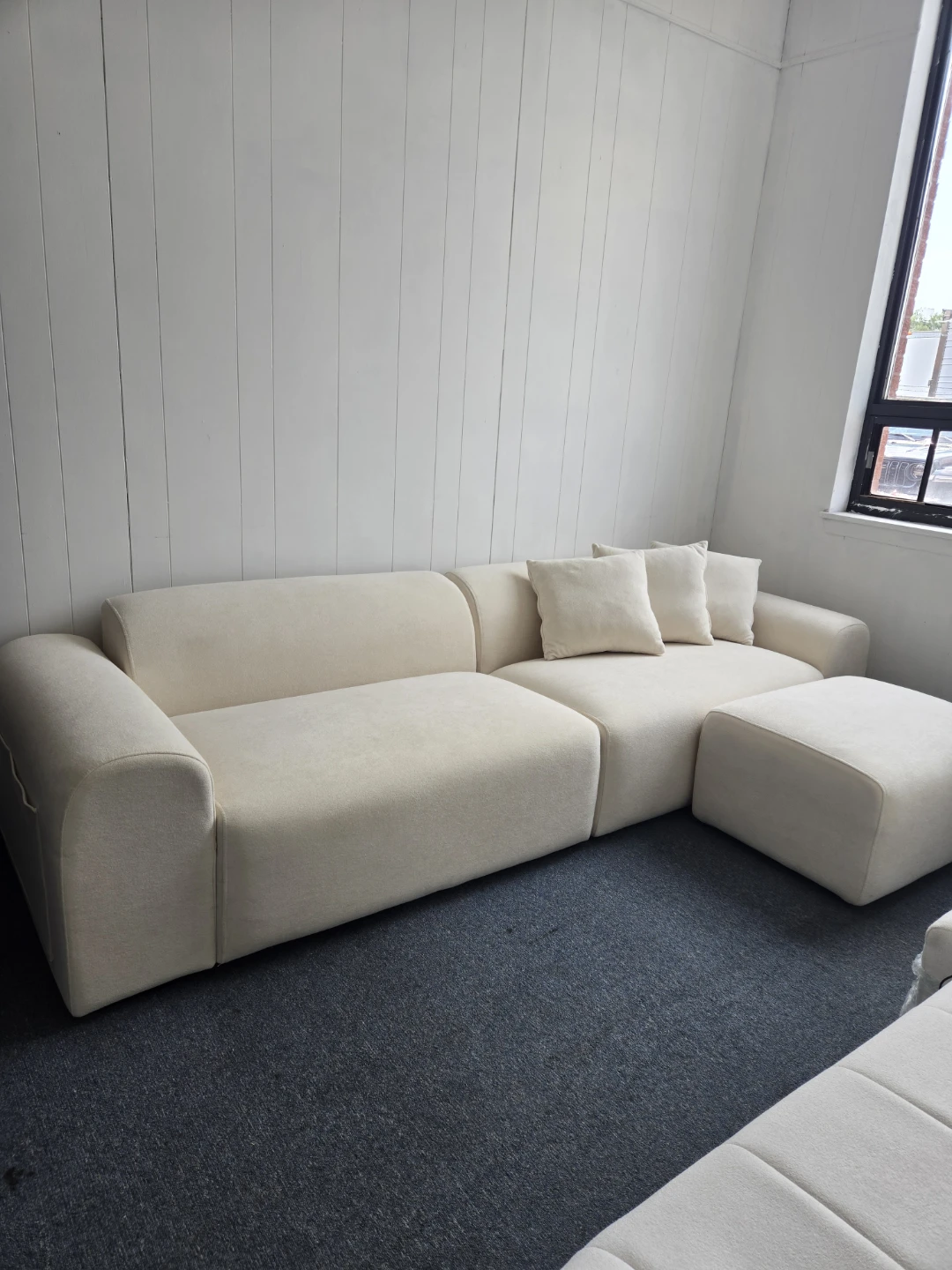 Cream Sectional Sofa with Ottoman - photo 3