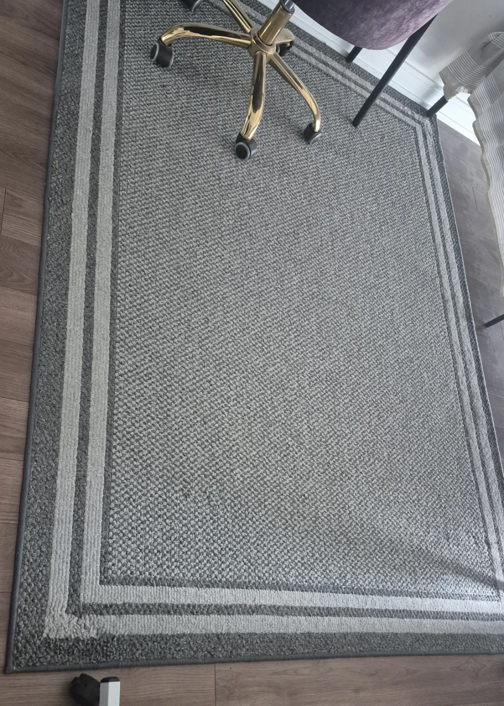Grey Accent Rug with Double Border In Very Good Condition
