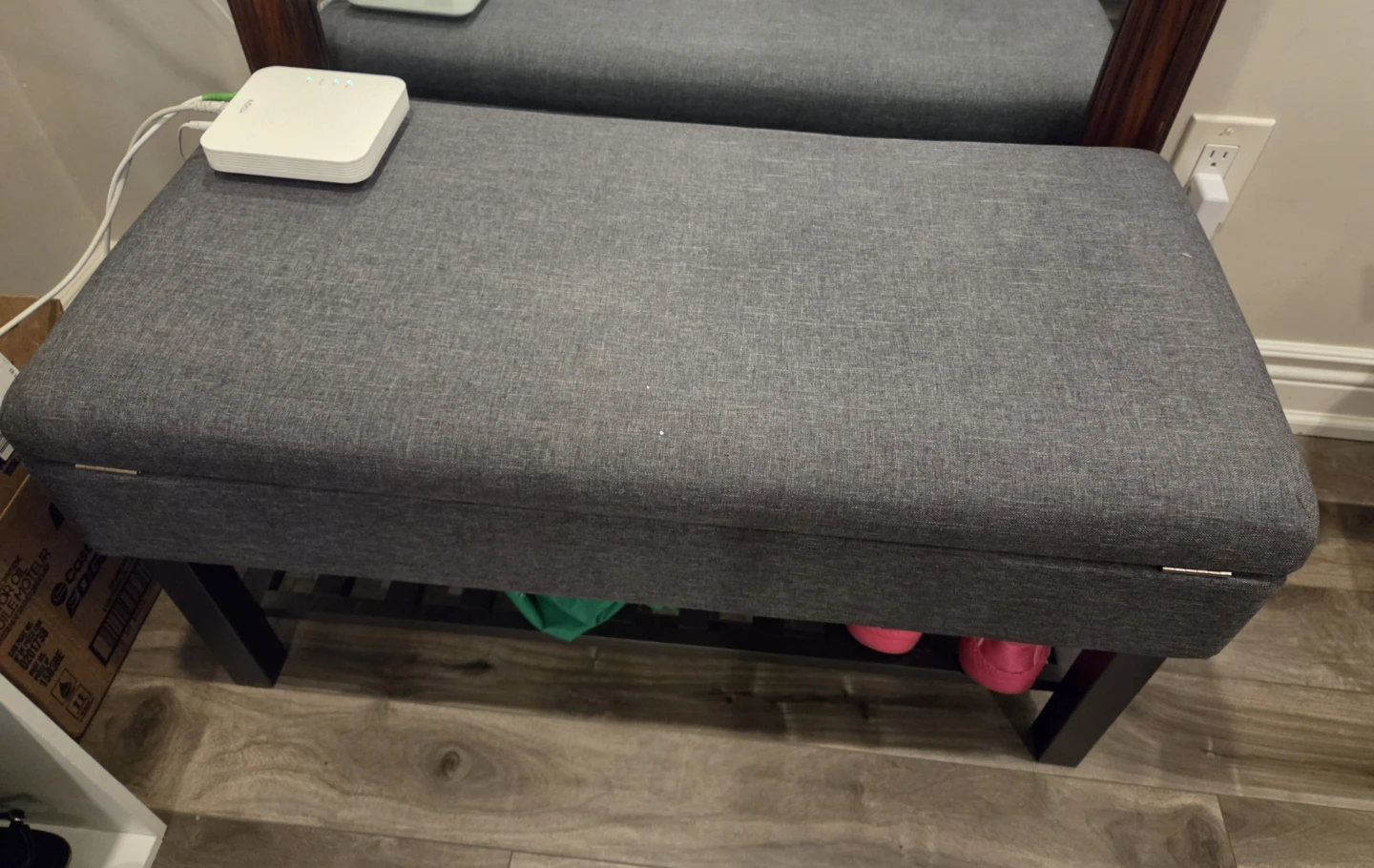 Grey Storage Bench with Shoe Rack - photo 2