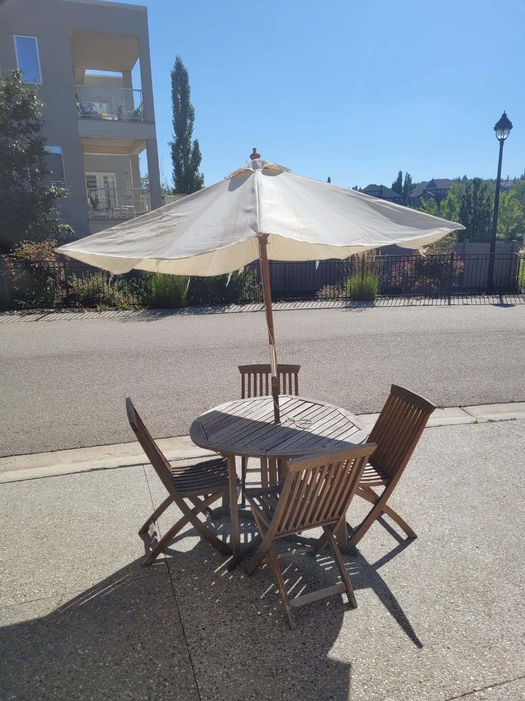 Wooden Patio Table and Chairs with Umbrella