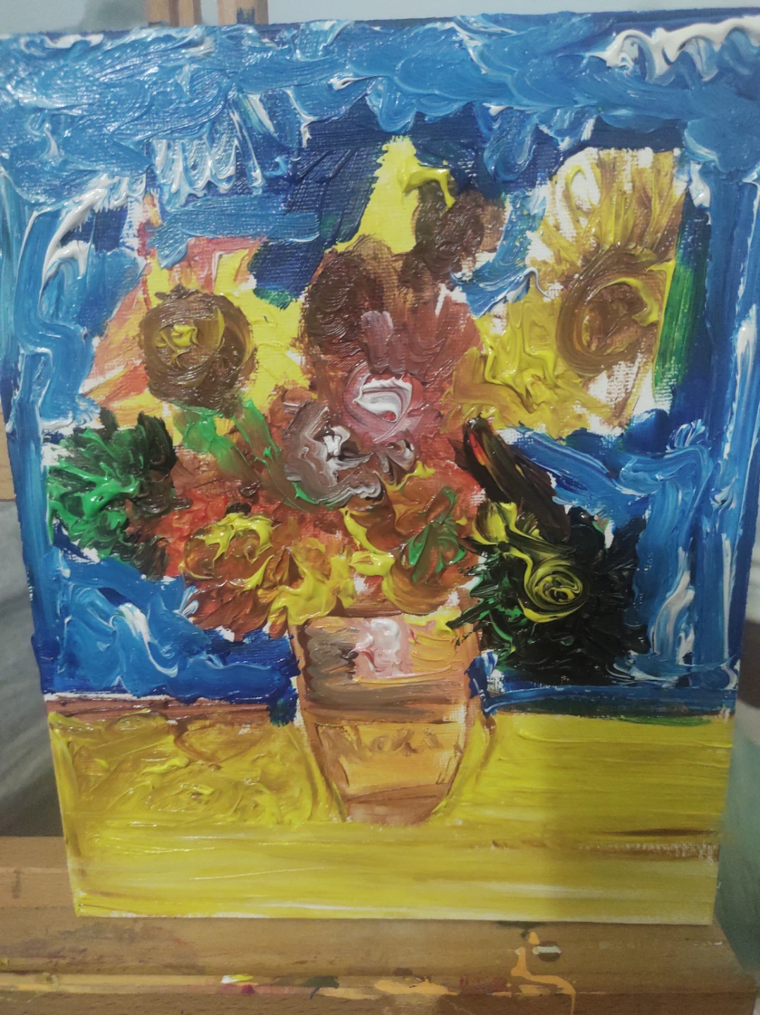 Textured Oil Painting of Sunflowers